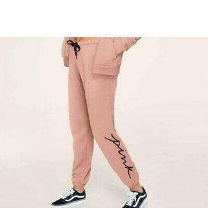 NWOT Women's VS Pink misty rose pink sweatpant script logo size large